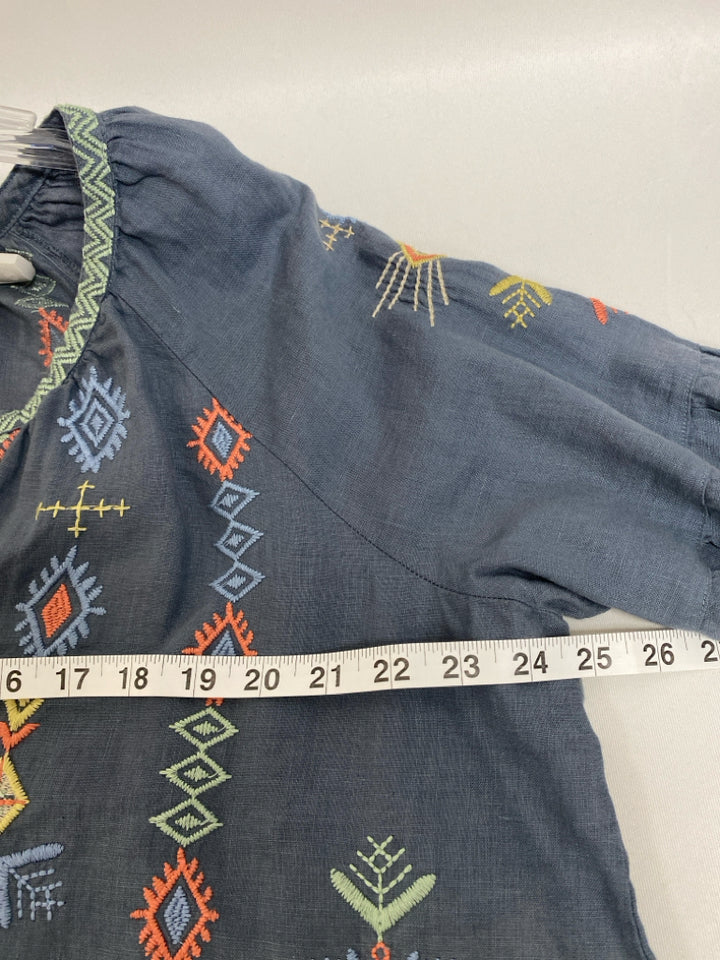 JOHNNY WAS Size L Slate Blue Embroidered Ladies Top