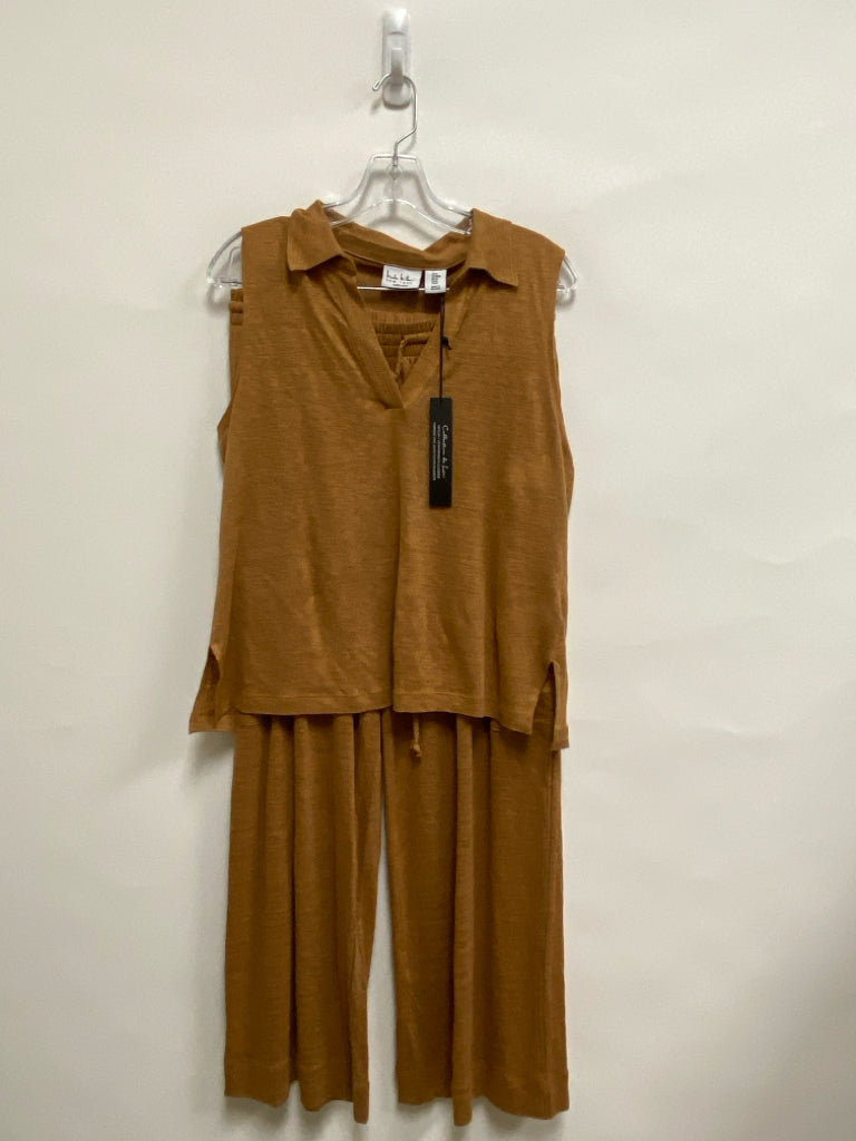 Nicole Miller Size M Tan Wide Leg Linen Ladies 2pc Pant Set