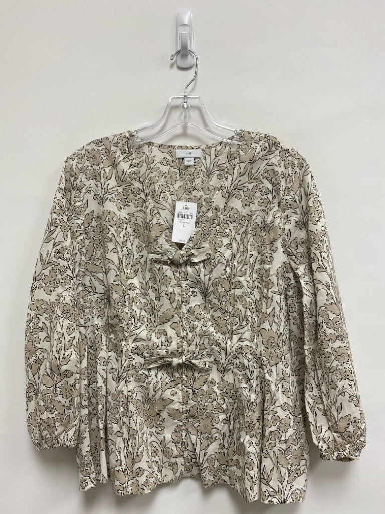NWT J Jill Size L Cream Beige Floral 3/4 Sleeve Ladies Top