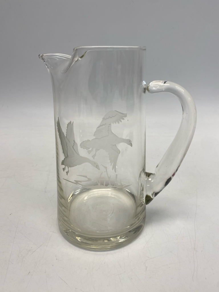 Clear Frosted Ducks Glass Pitcher