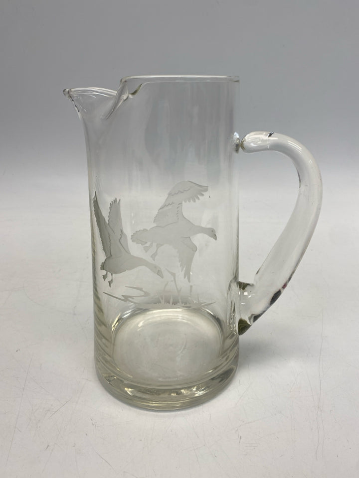 Clear Frosted Ducks Glass Pitcher