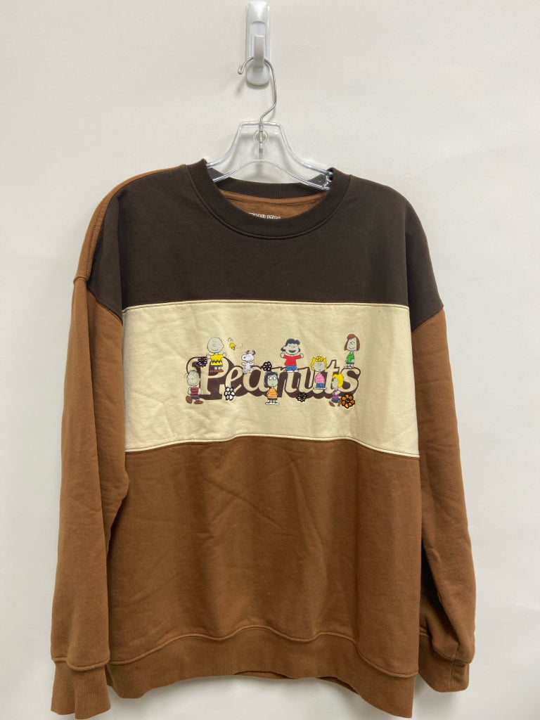 PEANUTS Size L Espresso Cream/Brown Embroidered Ladies Sweatshirt