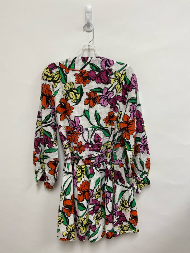 Roller Rabbit Size S White Black/Multi Flowers Wrap Ladies Dress