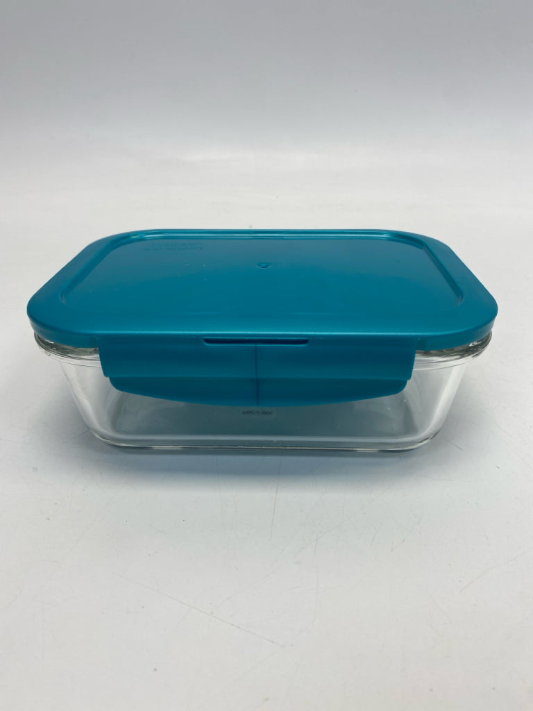 Lock &amp; Lock Turquoise Clear Glass Storage Container