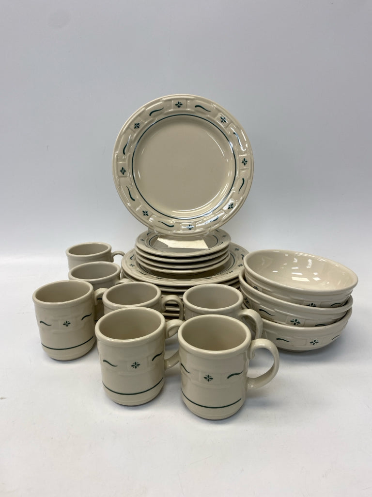 Longaberger Cream Dark Green Dishes