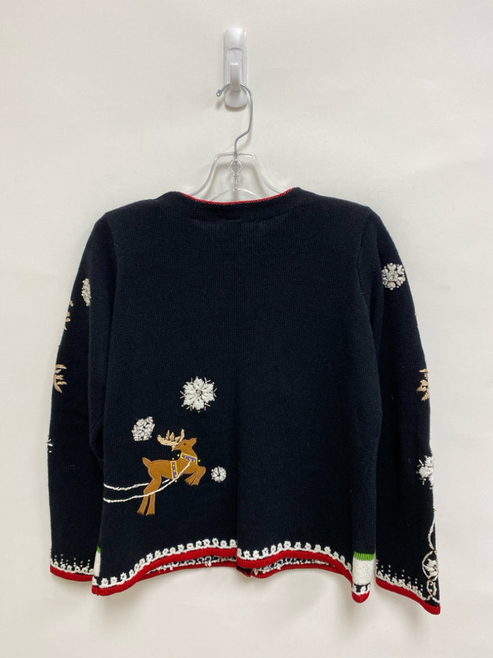 Michael Simon Size M Black Brown/White Reindeer Embroidered Ladies Sweater