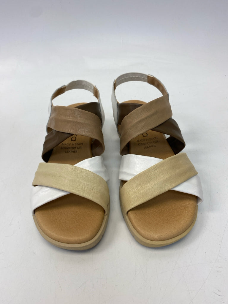 Soruka  Size 37 Brown White Crisscross Sandals