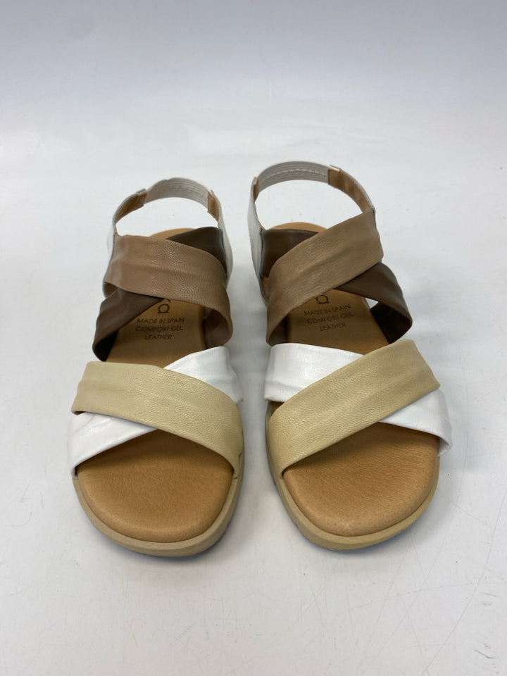 Soruka  Size 37 Brown White Crisscross Sandals