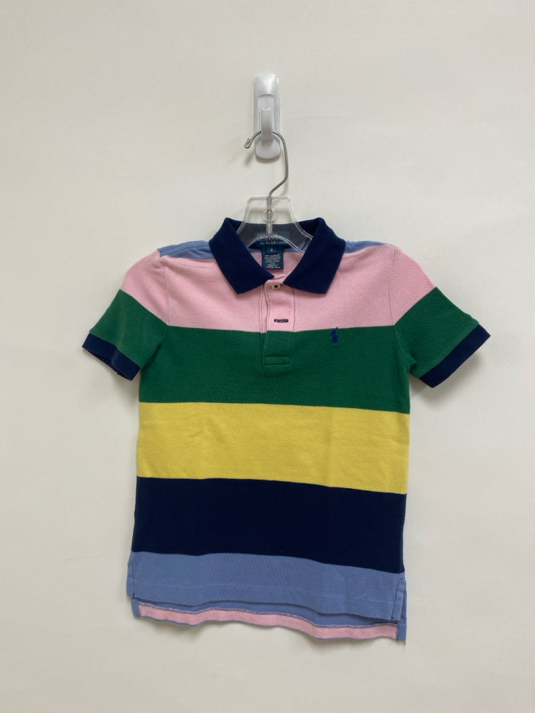 Polo SIZE 4 Pink Green/Yellow Stripe Polo Boy&