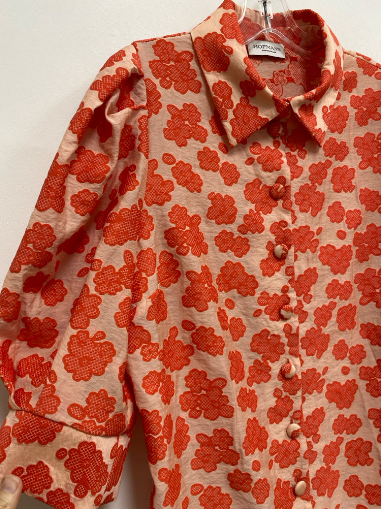 Size S Orange Beige Shapes Button Up Ladies Top