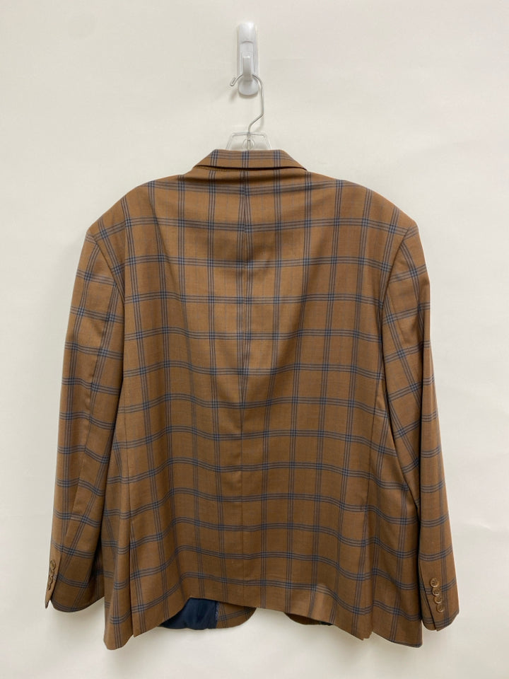 Size 48R Tan Brown/Blue Plaid Wool Blend Men&