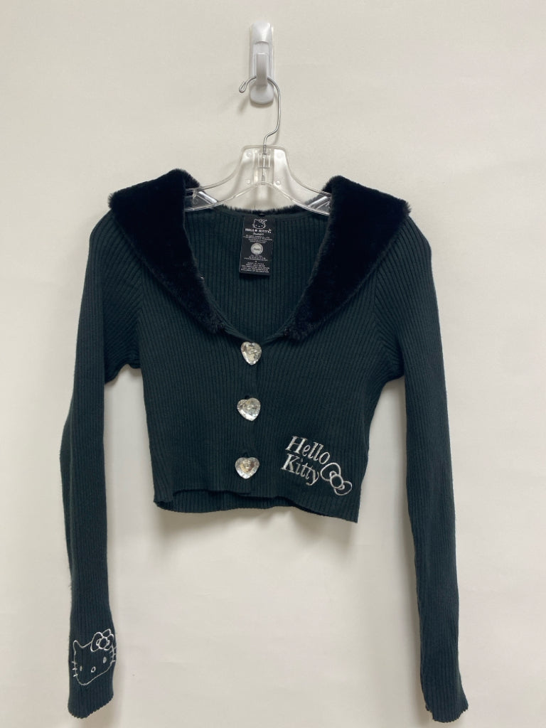 NWT Size S Dark Green Black Cardigan Faux Fur Collar Ladies Sweater