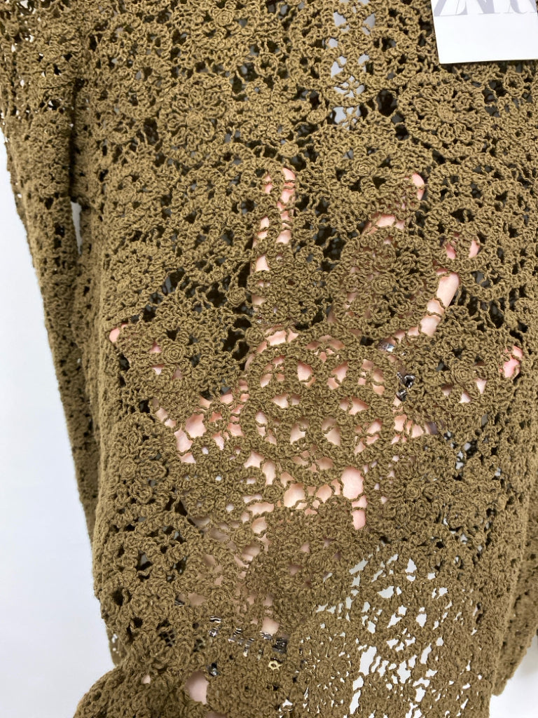 NWT Zara Size M Brown Crochet Ladies Sweater
