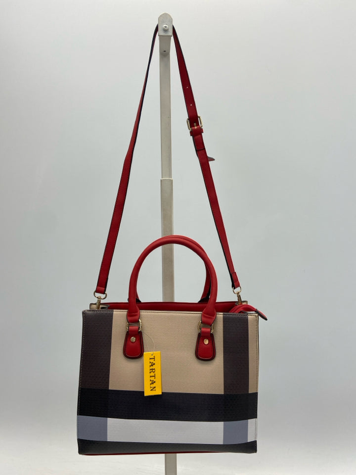 NWT Brown Red/Blk Plaid Handbag