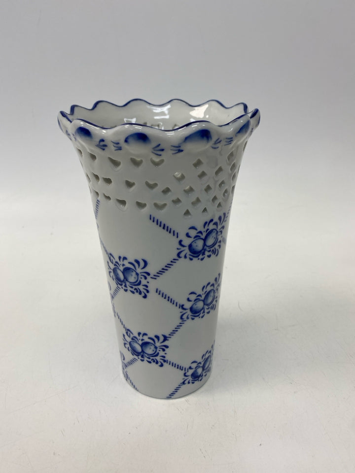 White Blue Perforated Porcelain Vase