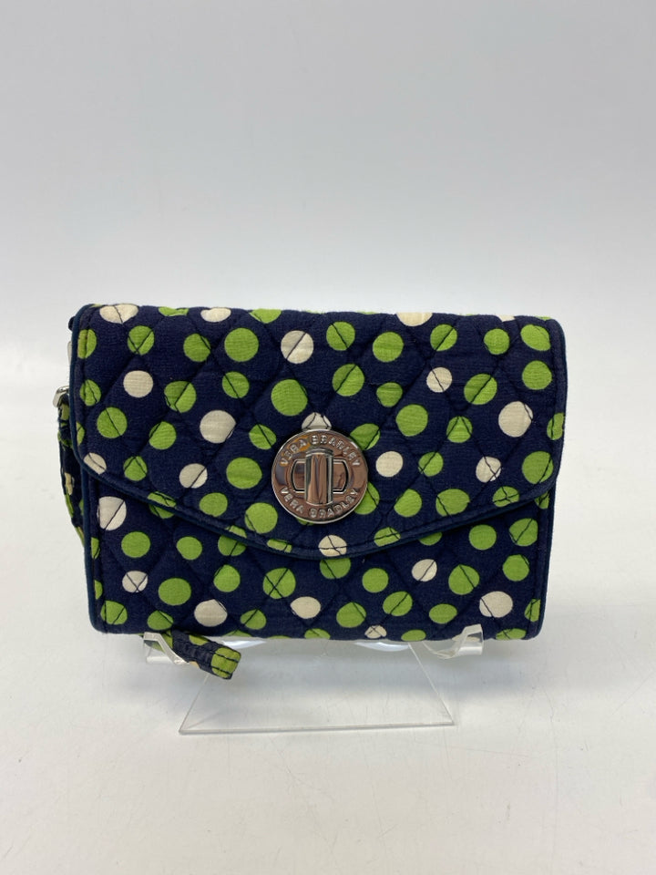 Vera Bradley Navy Green/White Polka Dot Fabric Wristlet