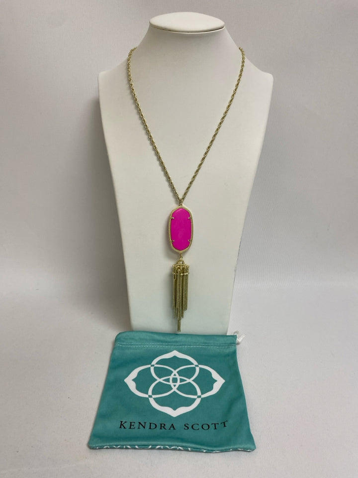 Kendra Scott Gold Color Hot Pink Jeweled Necklace