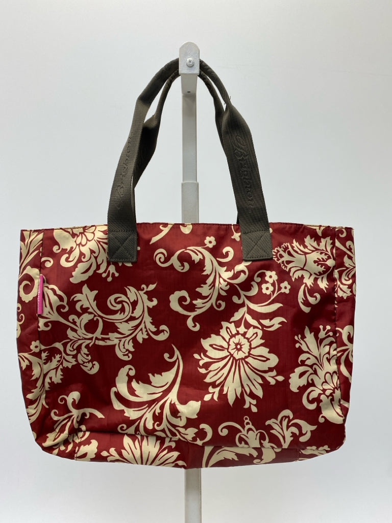 Brighton Dark Red Tan Print Nylon Tote Bag