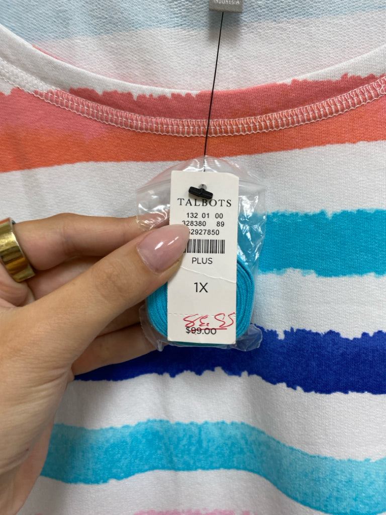 NWT Talbots  SIZE  1X White/Blue Coral/Pink Striped Plus Size Dress