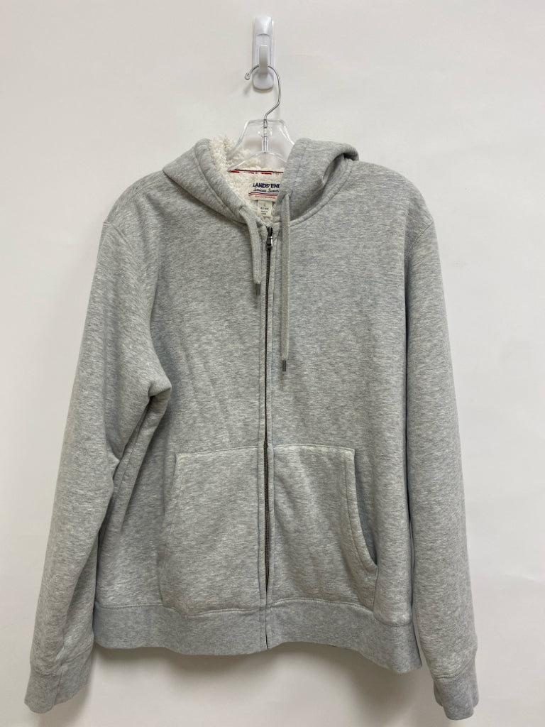 Lands End Size L Gray Hooded Zip Down Men&