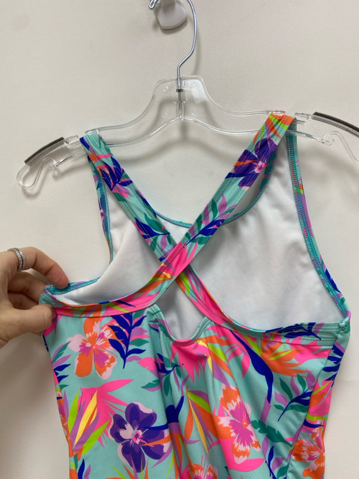 Lands End SIZE 14 Aqua/Pink Purple/Green Tropical Girl&