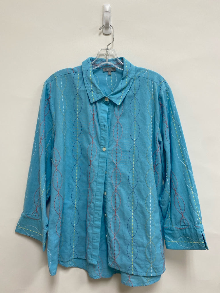 HabitaT  SIZE  XXL Aqua Multi Color Embroidered Button Up Plus Size Top
