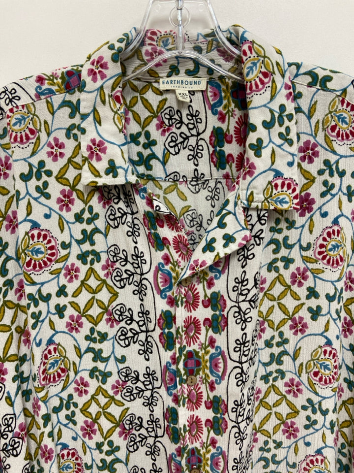 Earthbound Size XXL Cream/Green Yellow/Multi Crinkle Men&