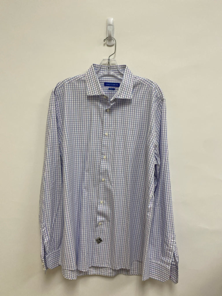VINCE CAMUTO Size 17 White Lavender/Blue Squares Men&
