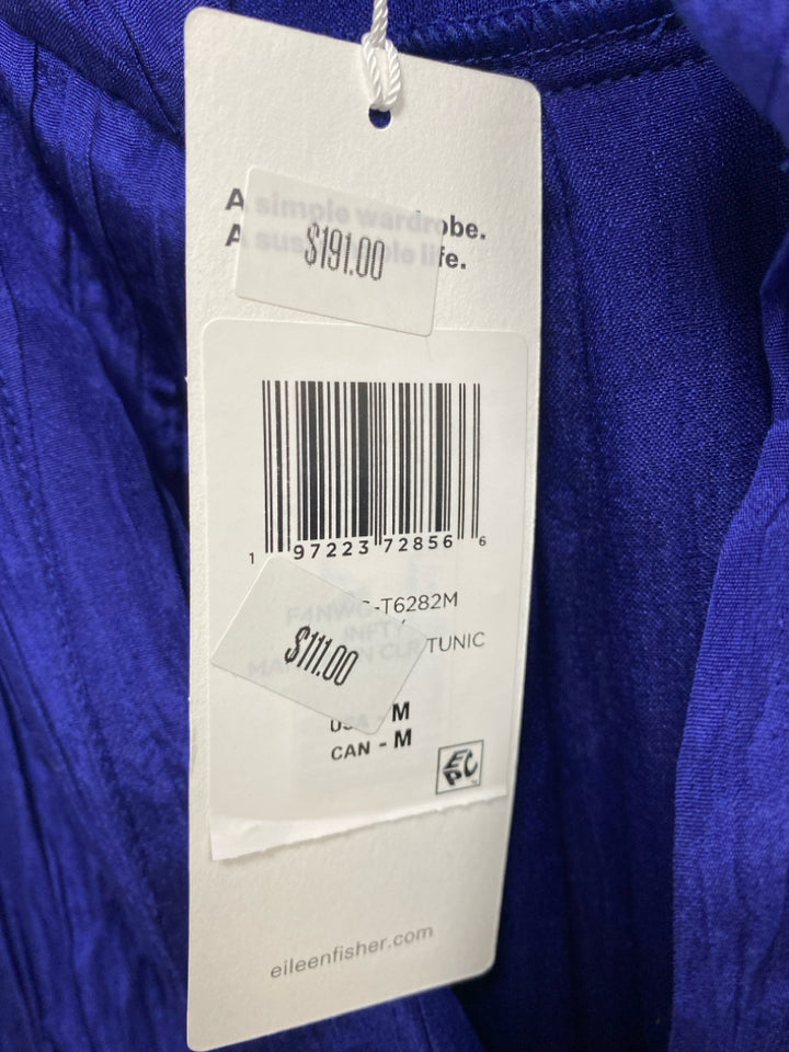 NWT Eileen Fisher Size M Blue Crinkle Long Sleeve Silk Ladies Top