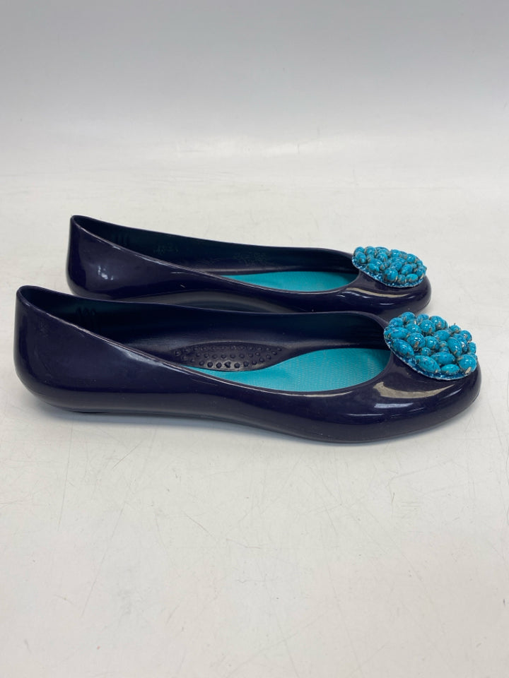 Oka B US Shoe Size 8 Dark Purple Turquoise Jelly Flats