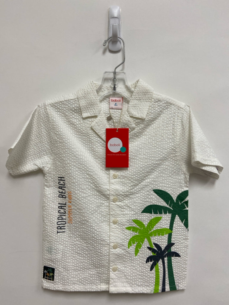 NWT SIZE 6 White Green Palm Tree Button Up Boy&