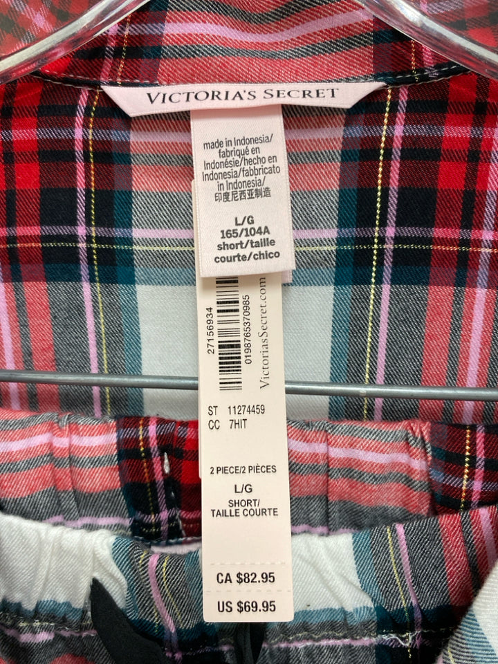 NWT Victoria Secret Size L White Red/Black Plaid Ladies 2pc Pajamas