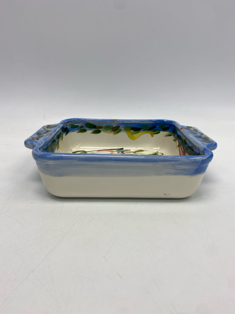 Blue/Cream Multi Color Splashes Pottery Serving Piece