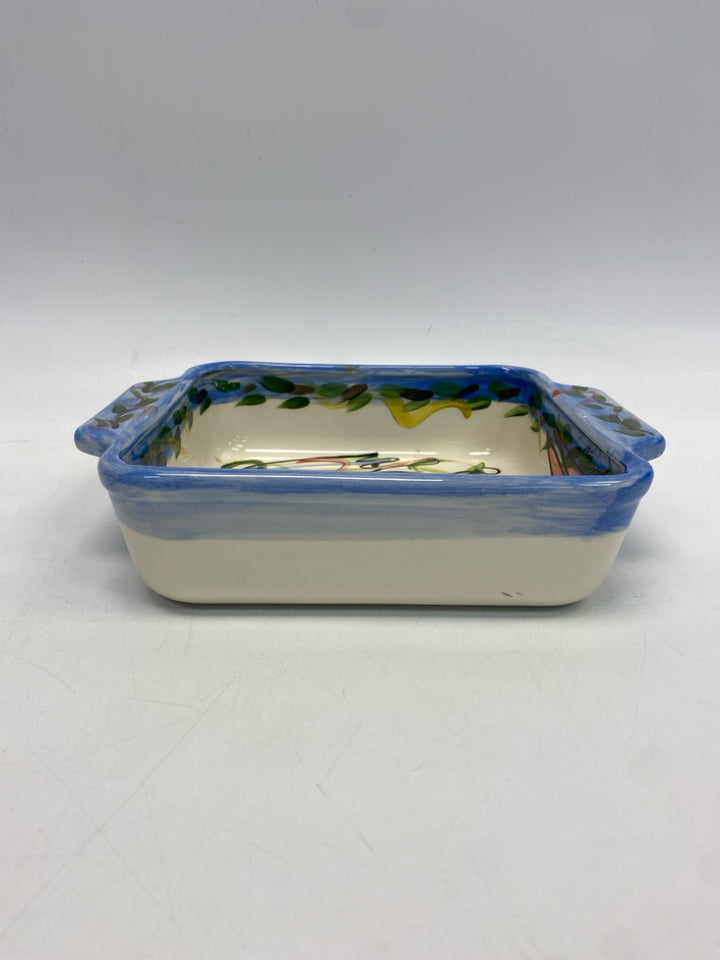 Blue/Cream Multi Color Splashes Pottery Serving Piece