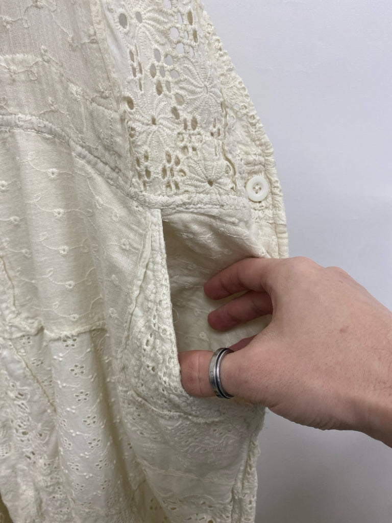 NWT Magnolia Pearl Size OSFM Cream Patchwork Eyelet Ladies Overalls