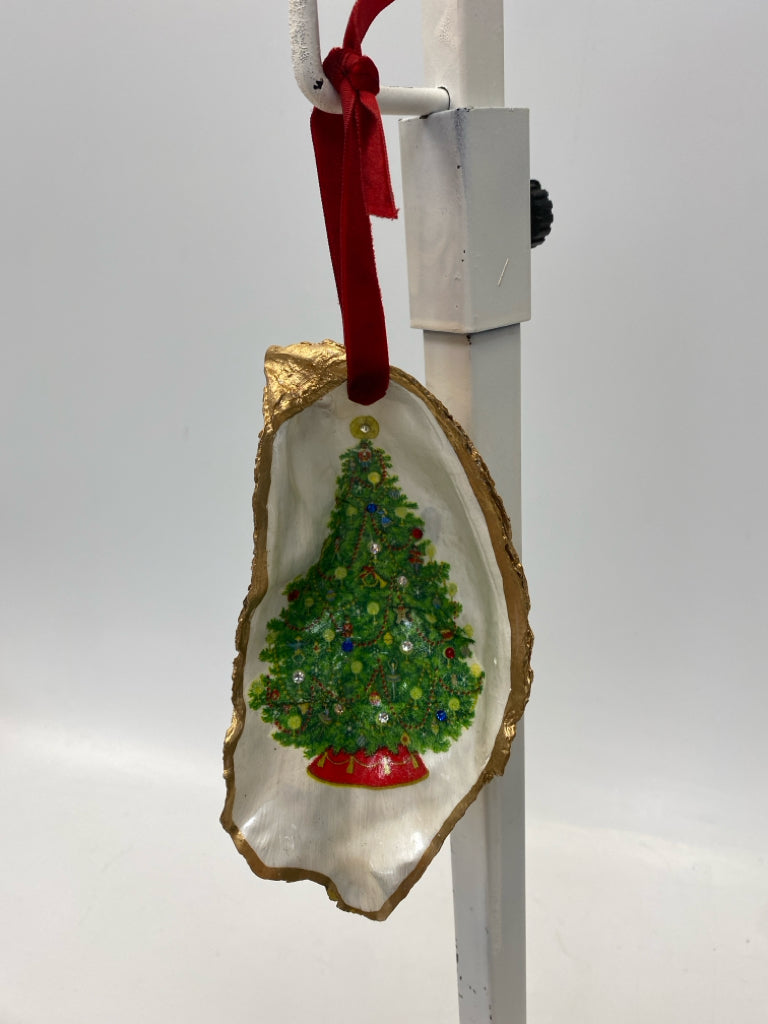 Gold Green/White Trees Shell Ornaments