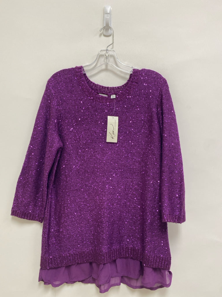 NWT Kim Rogers Size L Purple Sequins 3/4 Sleeve Ladies Sweater