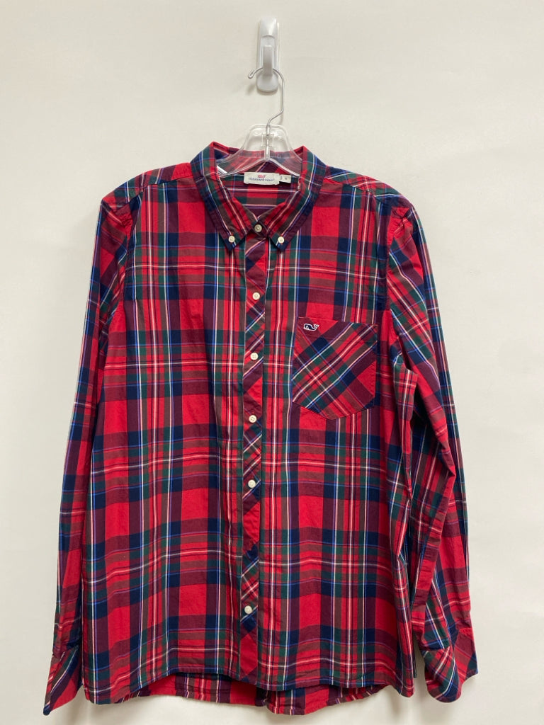 Vineyard Vines Size 16 Red Navy/White Plaid Plus Size Top