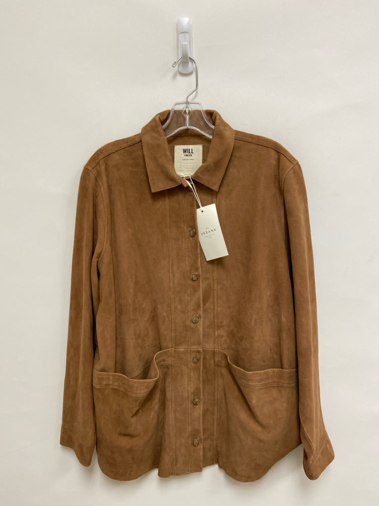 NWT SEZANE Size L Camel Button Up Suede Ladies Jacket