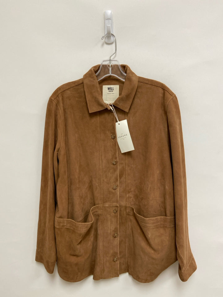 NWT SEZANE Size L Camel Button Up Suede Ladies Jacket