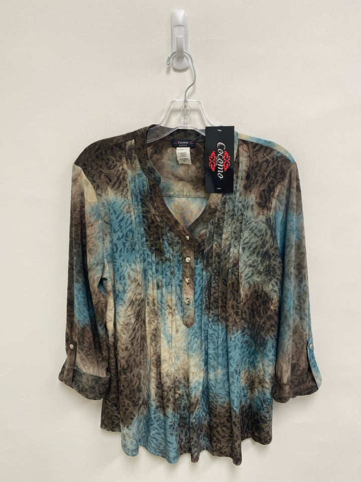 NWT cocomo Size LP Brown Blue/Gray Animal Print Petite Top