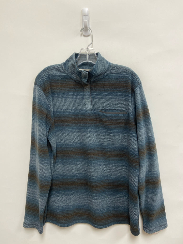 Size M Dark Blue Brown Lines Quarter Button Fleece Men&