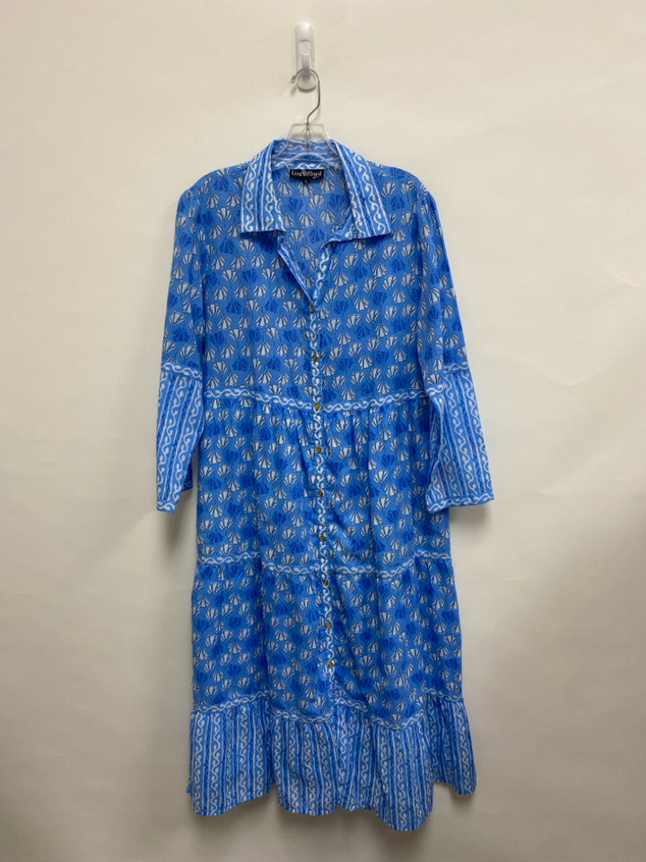 Size L Blue/White Assorted Print Button Up Cotton Ladies Dress