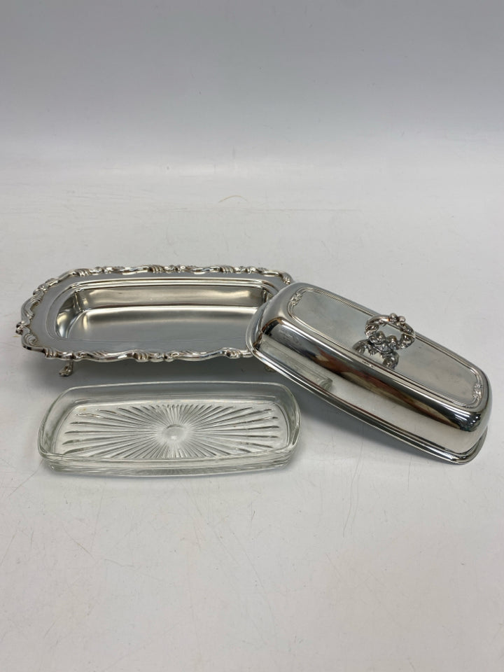 Oneida Silver Clear Metal/Glass Serving Piece