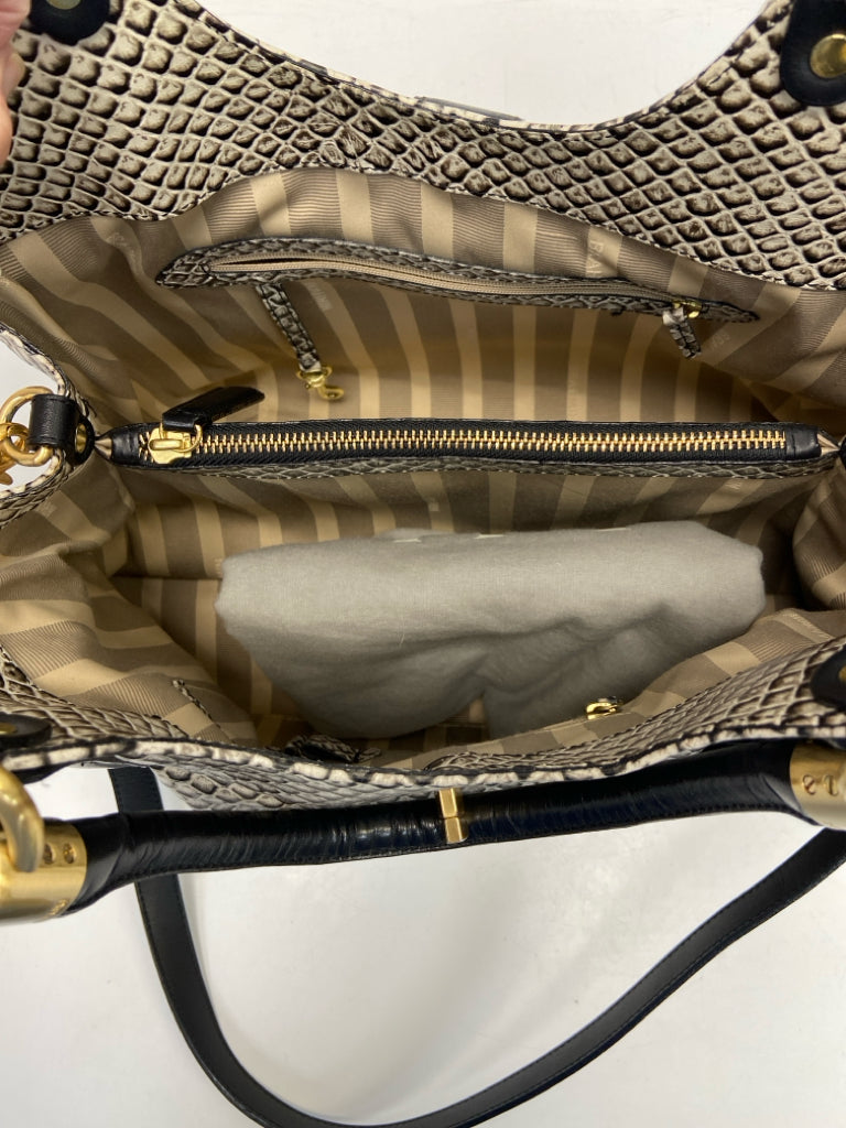 Brahmin Black Gray Embossed Handbag