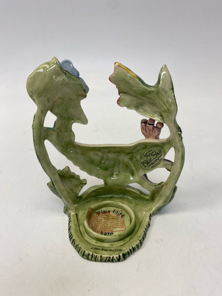 Blue Sky Clayworks Green Multi Color Dragon Ceramic Candleholder(s)