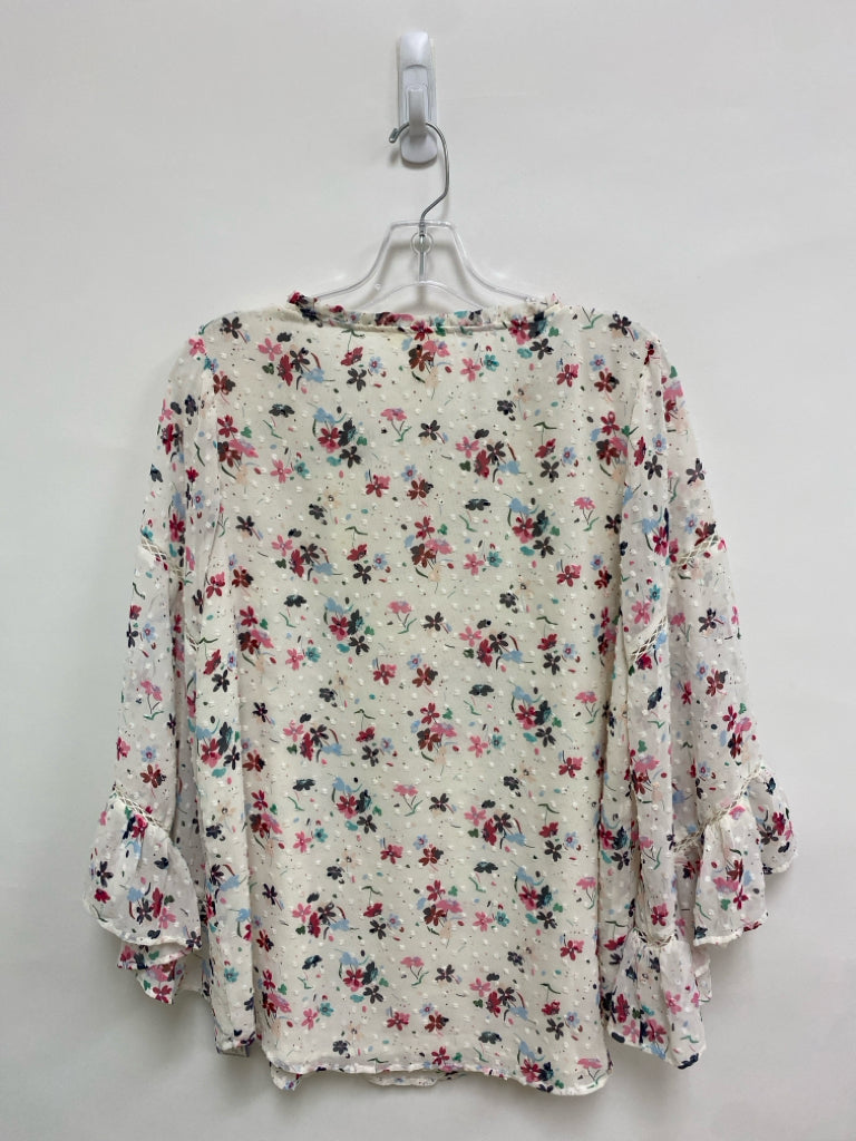 Matilda Jane Size M Cream/Pink Red/Multi Flowers Swiss Dot Ladies Top