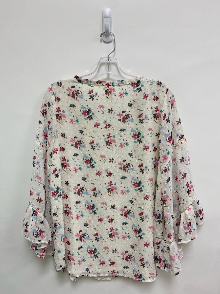 Matilda Jane Size M Cream/Pink Red/Multi Flowers Swiss Dot Ladies Top