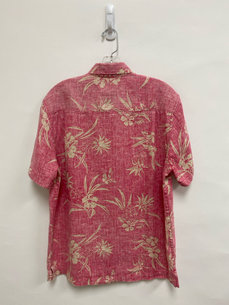 Tommy Bahama Size S Pink Beige Tropical Button Up Linen Men&