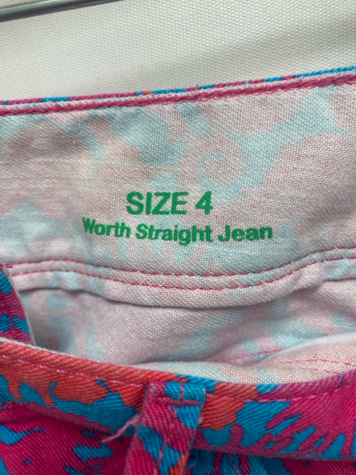 LILLY PULITZER Size 4 Pink Coral/Blue Seahorse Ladies Jeans